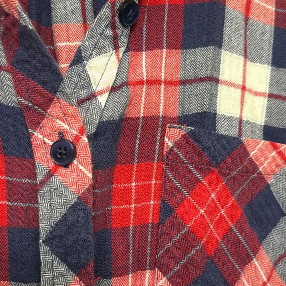 Market & Spruce Jillianne StitchFix red white and blue plaid button up flannel - Picture 5 of 8